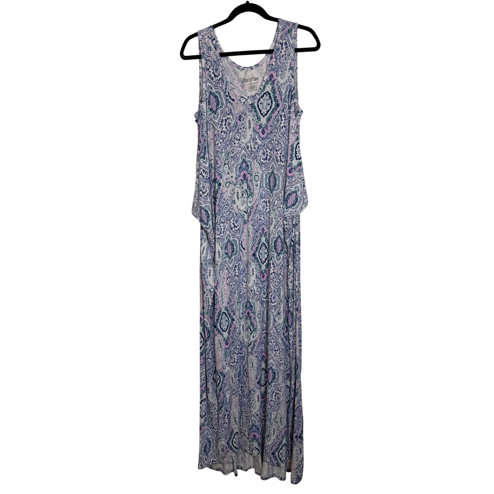 Latched Mama Maxi Dress Paisley Print Purple Blue Green XL Sleeveless‎ V Neck
